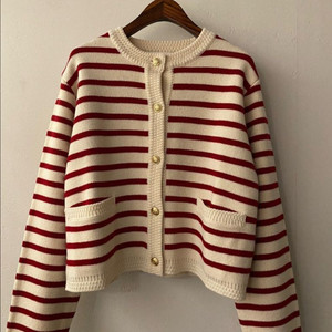 22년 제평 루디아케이 LUDIA.K 금장버튼단추 스트라이프 가디건 울 니트