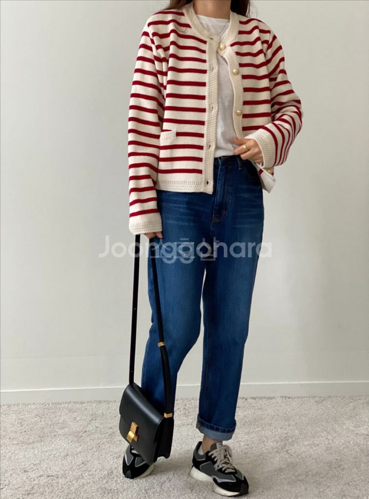 22년 제평 루디아케이 LUDIA.K 금장버튼단추 스트라이프 가디건 울 니트--2