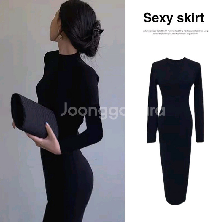 블랙 슬림핏 롱 원피스--0