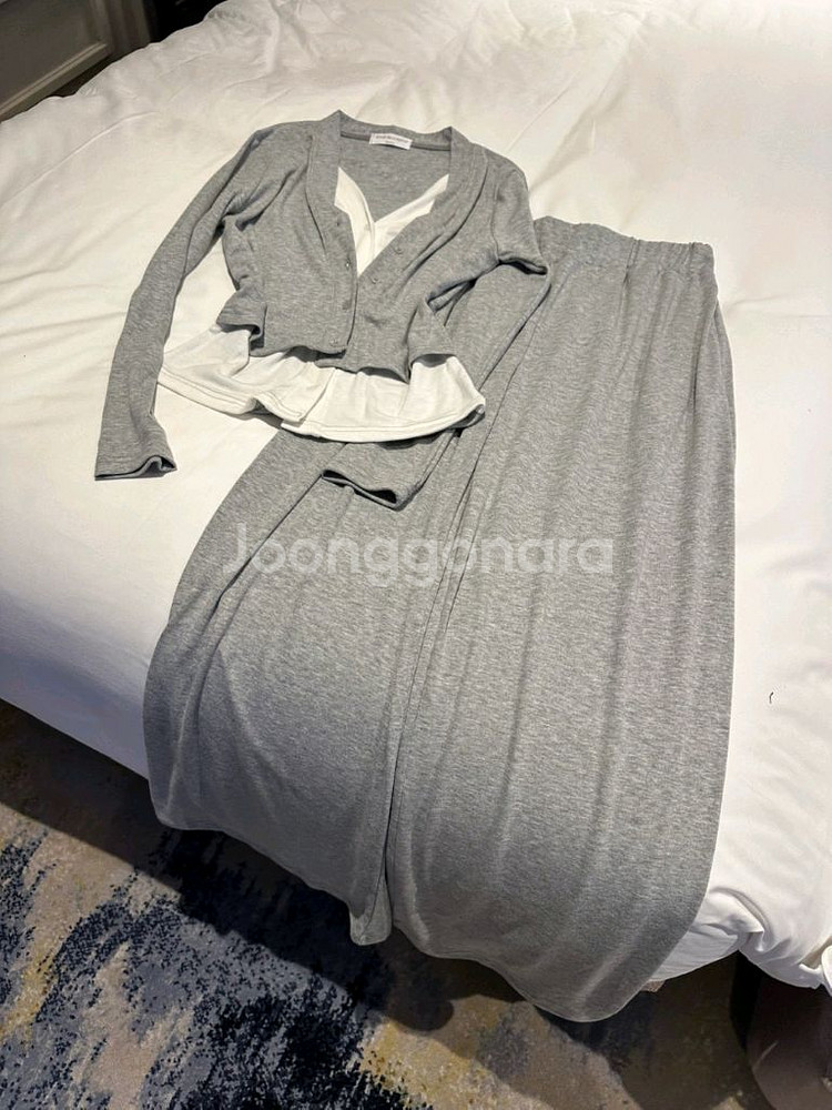 새상품 배색가디건+와이드팬츠 밴딩바지 투피스 세트--3