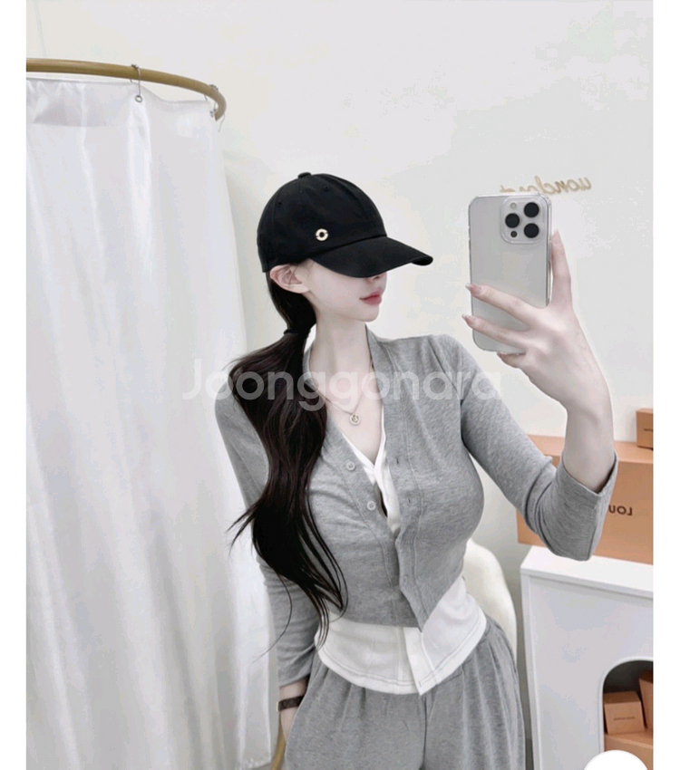 새상품 배색가디건+와이드팬츠 밴딩바지 투피스 세트--1