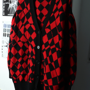 (S-M) 엠에스지엠 니트 가디건 레드 아가일 패턴