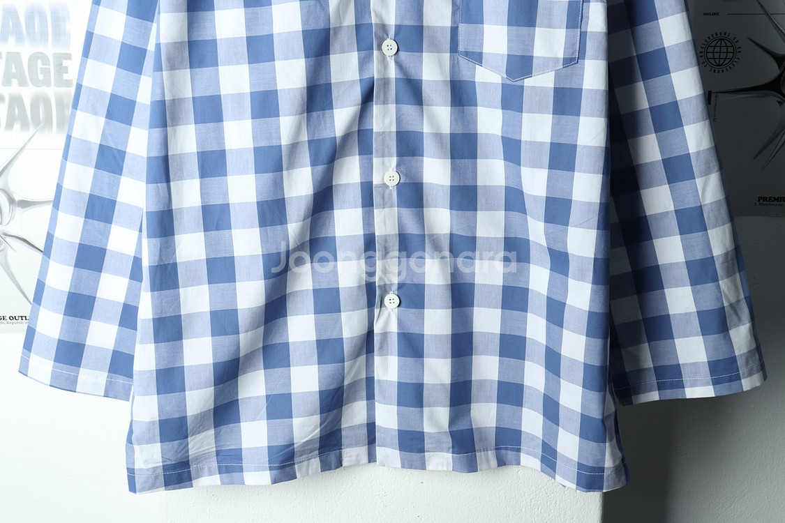 (M-L) 리바이스 셔츠 남방 체크 블루--3
