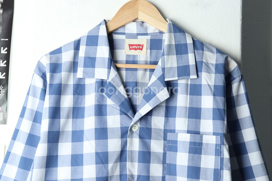 (M-L) 리바이스 셔츠 남방 체크 블루--2