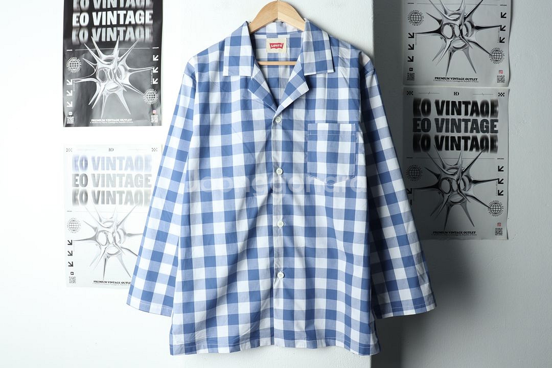 (M-L) 리바이스 셔츠 남방 체크 블루--1