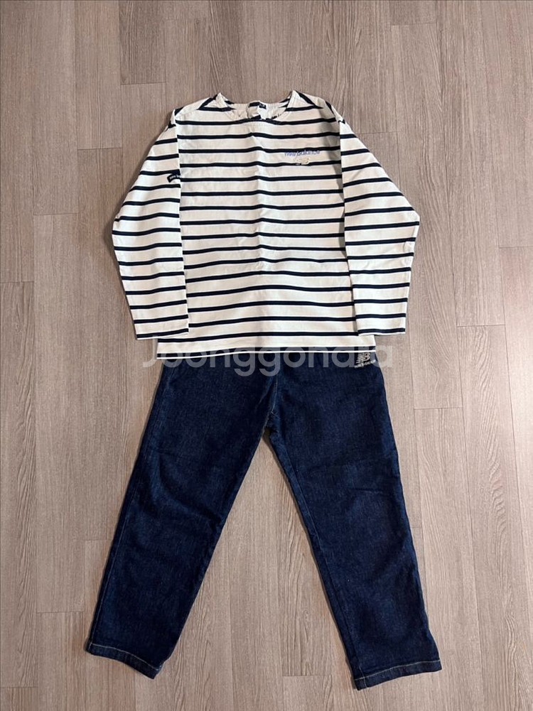 뉴발란스 키즈 데님 바지 스트라이프 티 150--1