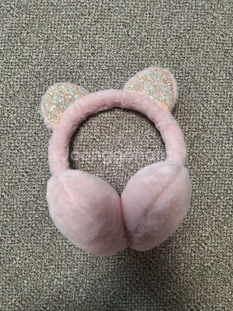 글리터 고양이귀 모양 방한 아동용 털 귀마개 귀돌이 2종 일괄--0