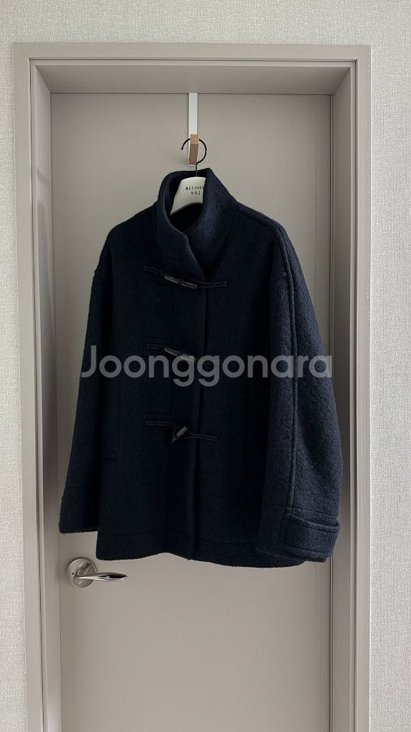 리파인드902 헤어리 울 더플 하프 코트 다크네이비 2회착용--1