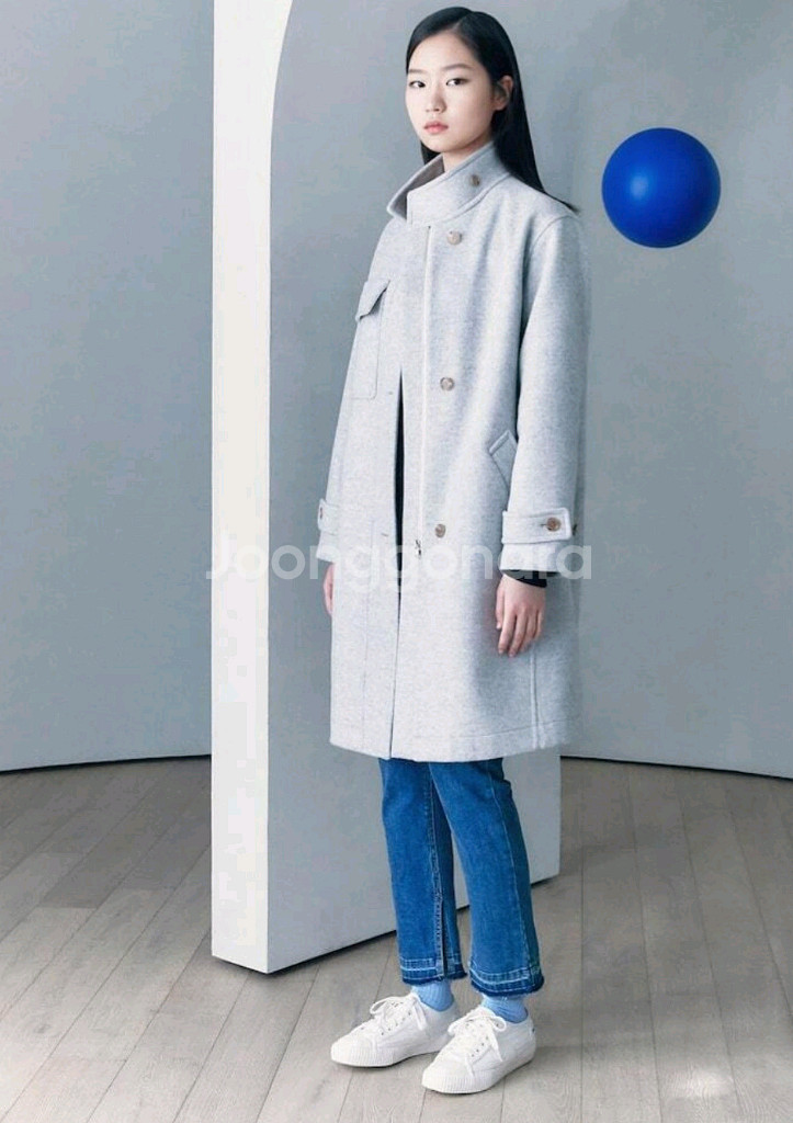 구호플러스 하이넥 세미 코쿤핏 캐시미어울 코트 프리사이즈--1