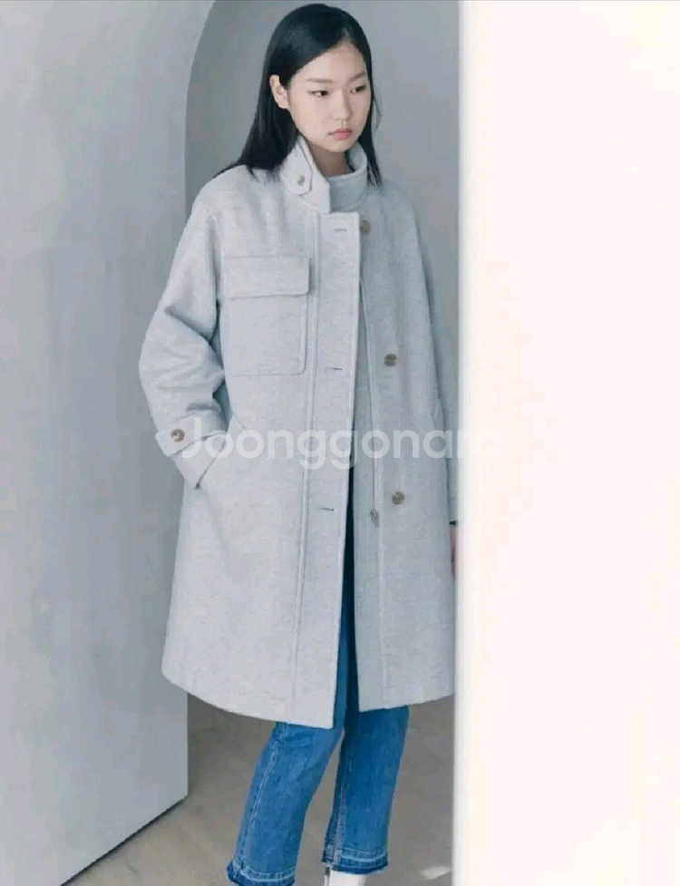 구호플러스 하이넥 세미 코쿤핏 캐시미어울 코트 프리사이즈--0