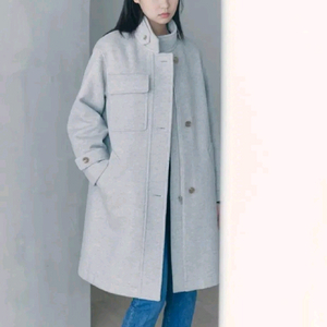 구호플러스 하이넥 세미 코쿤핏 캐시미어울 코트 프리사이즈