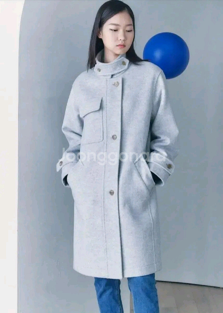 구호플러스 하이넥 세미 코쿤핏 캐시미어울 코트 프리사이즈--6