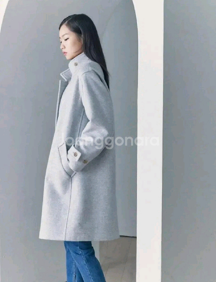 구호플러스 하이넥 세미 코쿤핏 캐시미어울 코트 프리사이즈--5