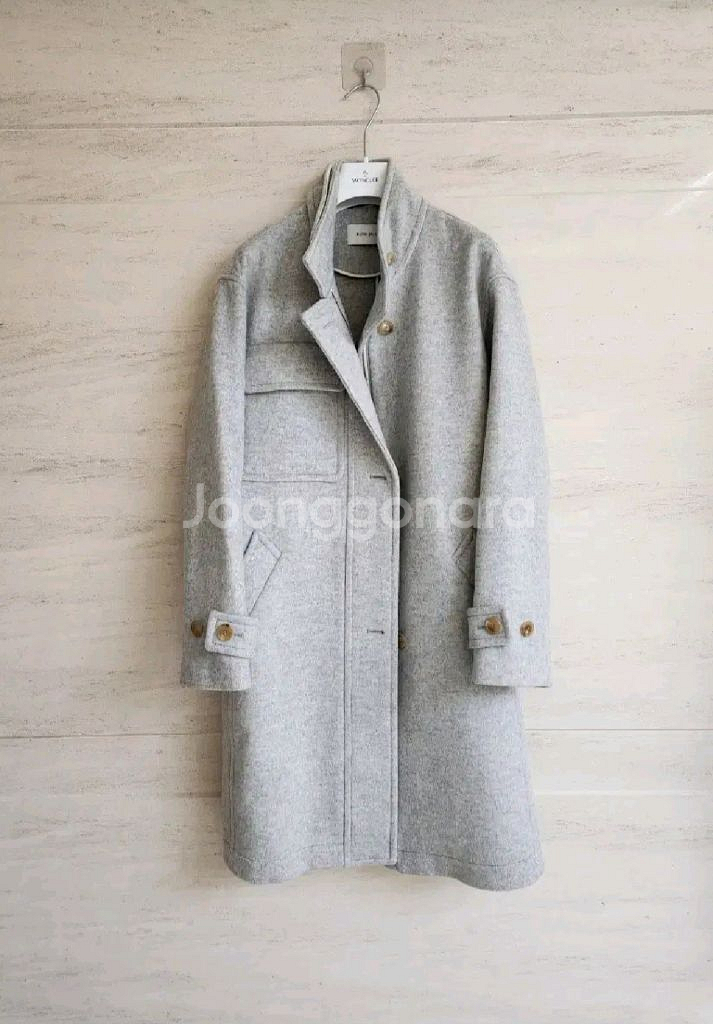 구호플러스 하이넥 세미 코쿤핏 캐시미어울 코트 프리사이즈--7