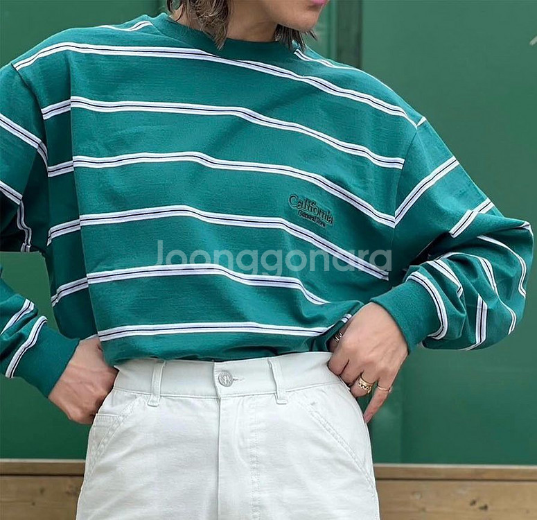 (20%타임세일) 민희진 티셔츠 정품 캘리포니아 제너럴 스토어 [뉴진스] 오가닉 코튼 스트라이프 맨투맨--0