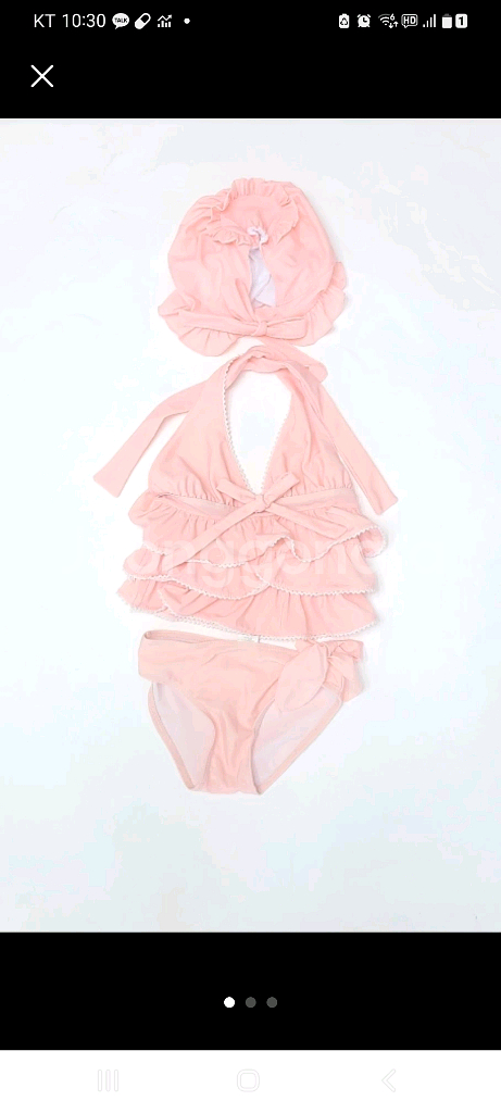 5-6세 여아 비키니 수영복 세트+팔 래쉬가드--0