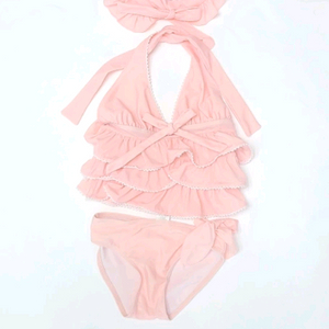 5-6세 여아 비키니 수영복 세트+팔 래쉬가드