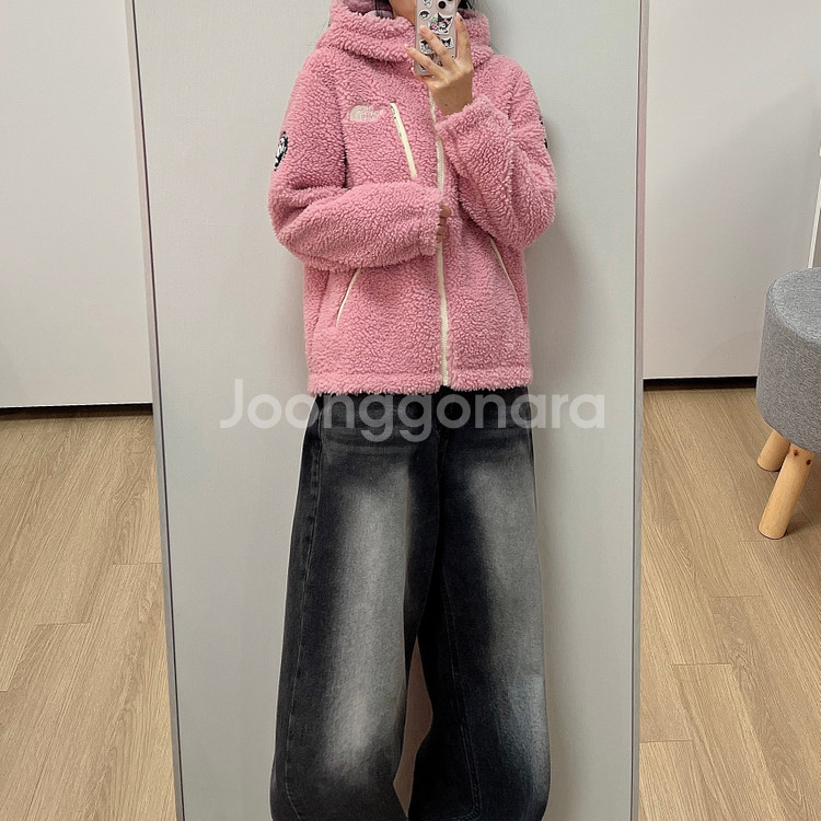 노스페이스 화이트라벨 핑크 후드 뽀글이 플리스 자켓--0