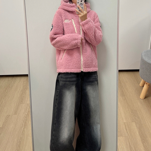 노스페이스 화이트라벨 핑크 후드 뽀글이 플리스 자켓