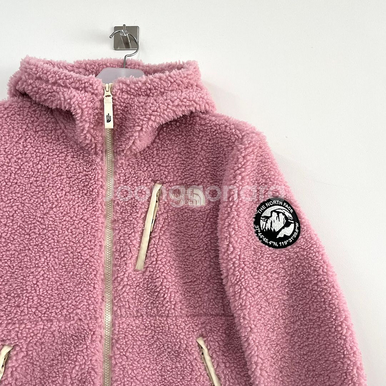 노스페이스 화이트라벨 핑크 후드 뽀글이 플리스 자켓--3