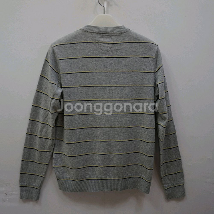 남성 스트라이프 니트 V넥 스웨터--1