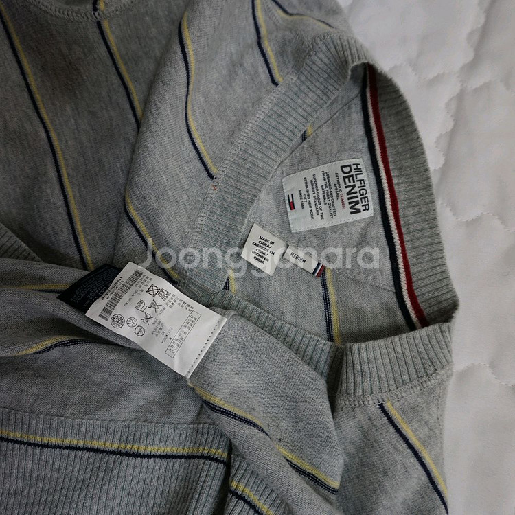 남성 스트라이프 니트 V넥 스웨터--2