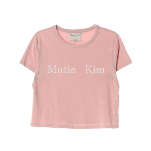 [M]마뗑킴 핑크 로고 프린팅 반팔 크롭 티셔츠
