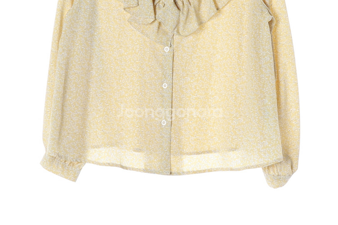 [M]나인 옐로우 플로럴 러플 브이넥 긴팔 블라우스--2