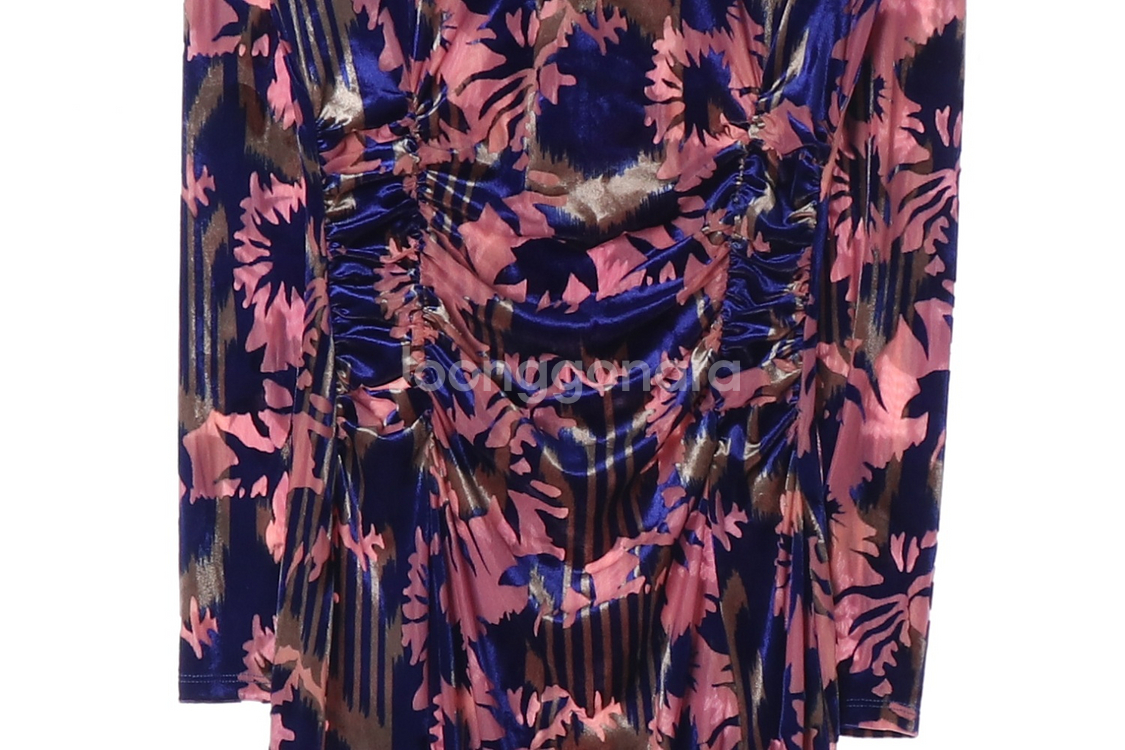 [S]자라 네이비 핑크 벨벳 레이스 셔링 긴팔 롱 원피스 드레스--2