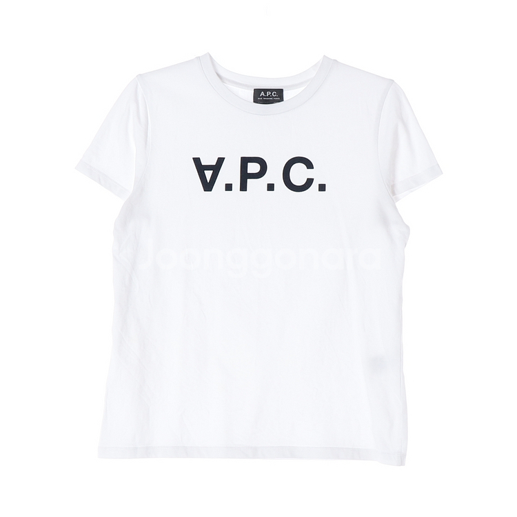 (정품)[S]아페쎄 화이트 APC 로고 프린팅 반팔 캡소매 티셔츠--0