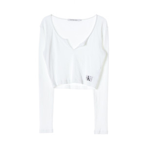 [M]캘빈클라인 진 화이트 로고 U넥 긴팔 크롭 티셔츠