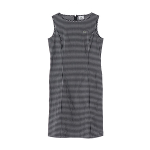 [M]라코스테 블랙 체크 로고 보트넥 민소매 원피스 나시 드레스