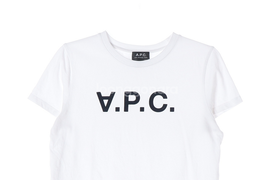 (정품)[S]아페쎄 화이트 APC 로고 프린팅 반팔 캡소매 티셔츠--1