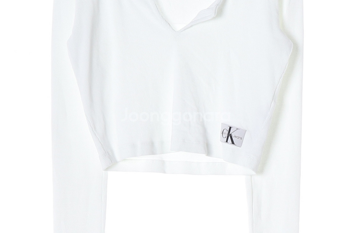 [M]캘빈클라인 진 화이트 로고 U넥 긴팔 크롭 티셔츠--2