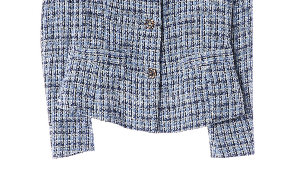 [S]자라 블루 큐빅 버튼 노카라 라운드 트위드자켓 재킷--2