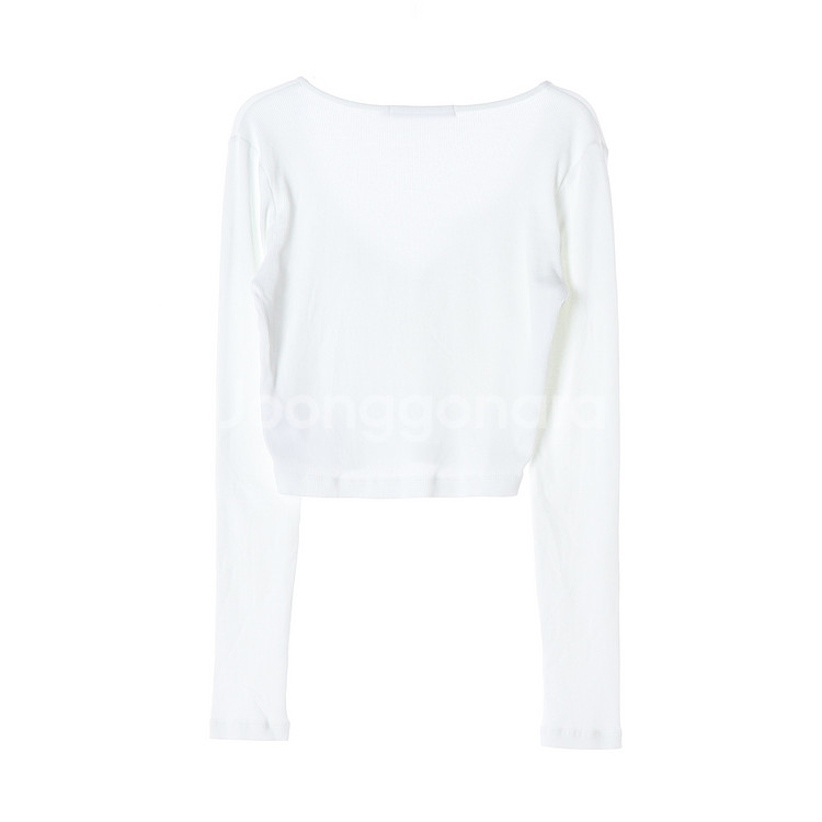 [M]캘빈클라인 진 화이트 로고 U넥 긴팔 크롭 티셔츠--4