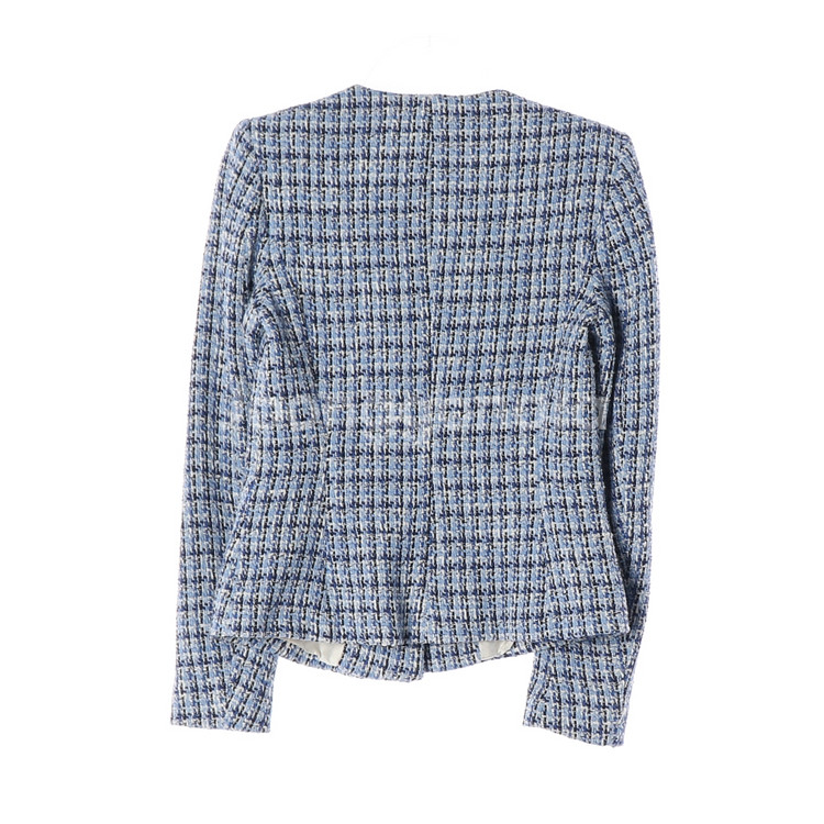 [S]자라 블루 큐빅 버튼 노카라 라운드 트위드자켓 재킷--4