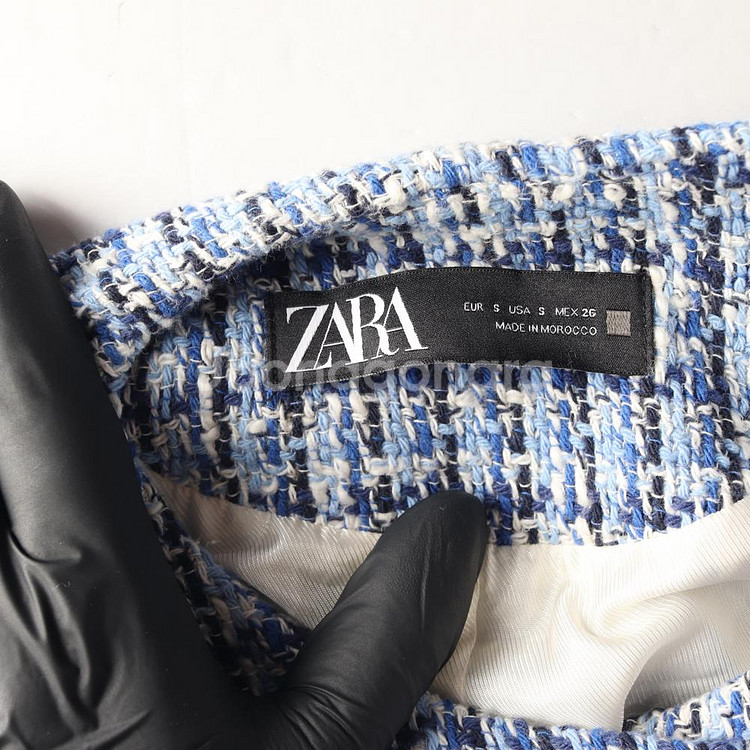 [S]자라 블루 큐빅 버튼 노카라 라운드 트위드자켓 재킷--5