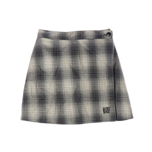 [S]미스치프 베이지 블랙 체크 로고 미니 랩 스커트 치마