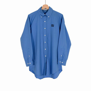 [36] 미우미우 자수 로고 포플린 오버사이즈 롱 셔츠 페리윙클 블루