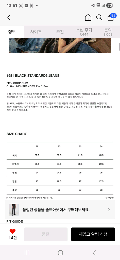 새제품 브랜디드 1981 블랙 데님 32사이즈--1