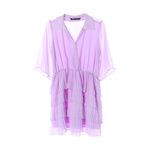 [M]자라 라벤더 플리츠 캉캉 반팔 미니 원피스 드레스