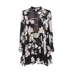 [XS]자라 블랙 베이지 스팽글 캉캉 긴팔 쉬폰 미니 원피스 드레스