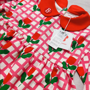 새제품 베베드피노 여아 체크 튤립 플라워 원피스 130