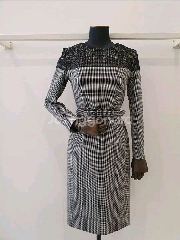 미샤 체크 레이스 정장원피스--0