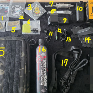 에어소프트 불용품 잡동사니 / 패치,가방,퍼프디노,슬링,스프링,손잡이,거치대 / GBB 일괄또는각개