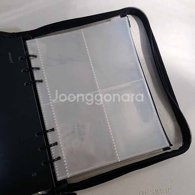 미뉴잇 6공 포카바인더 A5 지퍼바인더 블랙 포토카드 앨범 콜렉트 포카 4포켓 속지 지퍼팩 굿즈--1