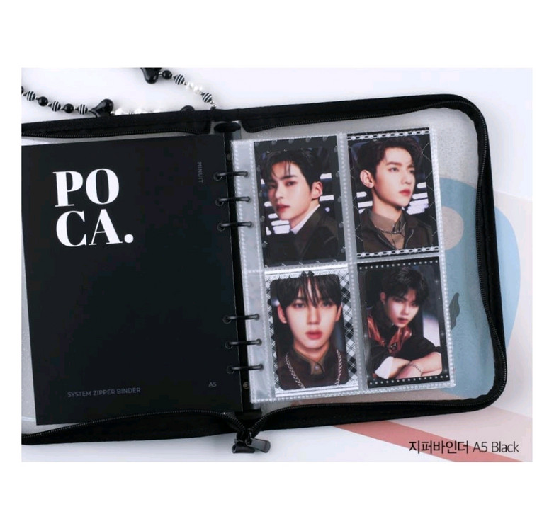 미뉴잇 6공 포카바인더 A5 지퍼바인더 블랙 포토카드 앨범 콜렉트 포카 4포켓 속지 지퍼팩 굿즈--7