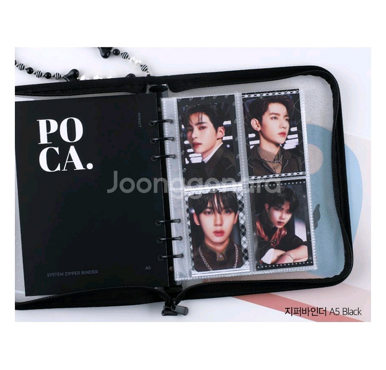 미뉴잇 6공 포카바인더 A5 지퍼바인더 블랙 포토카드 앨범 콜렉트 포카 4포켓 속지 지퍼팩 굿즈--7