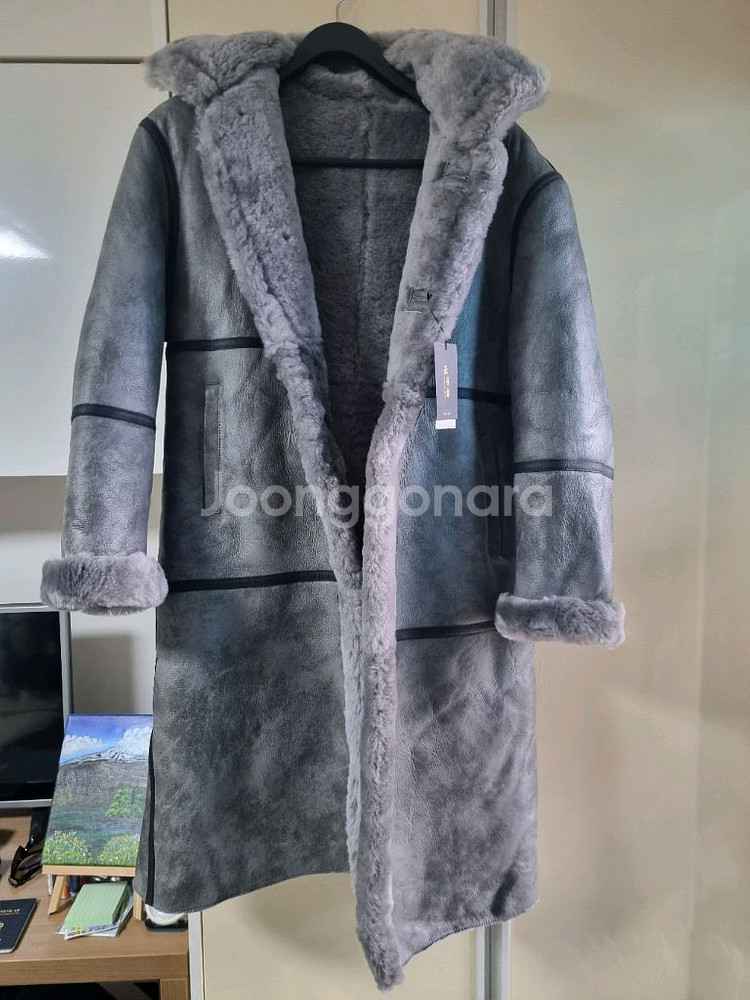 (새제품) 천연 양가죽 모 일체형 후드 무스탕 코트--0